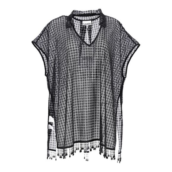 Ganni Crochet Beaded Beach Dress in Black Polyester